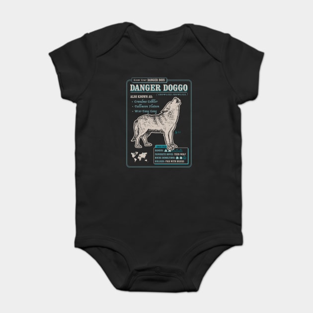 Funny Wolf Fact File - Danger Doggo Baby Bodysuit by dumbshirts